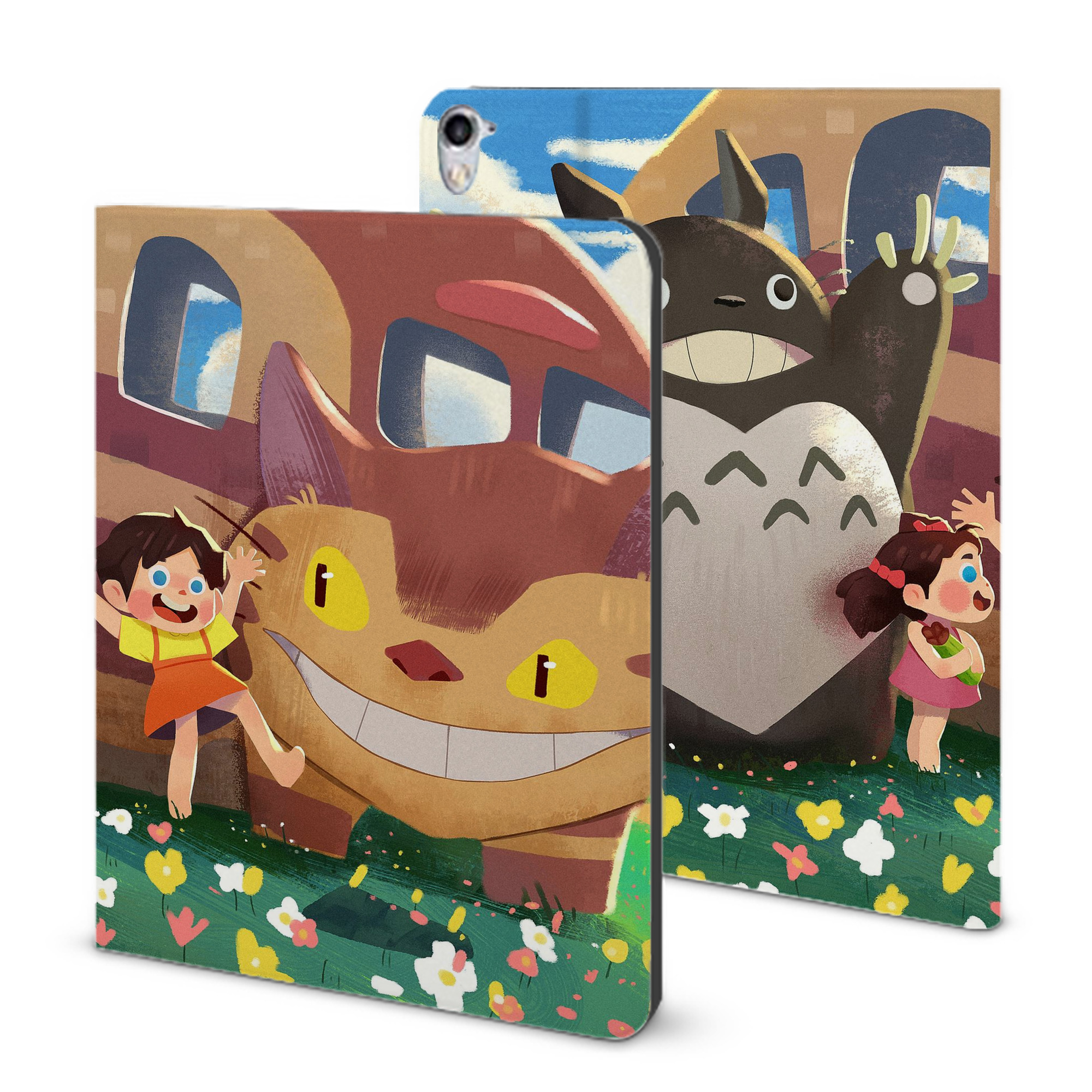 （画像用） となりのトトロ 草壁メイ 草壁サツキ My Neighbor Totoro Satsuki Kusakabe Mei Kusakabe IPad ケース ブック型 PUレザー TPU 耐衝撃 軽量 薄型 ペン収納なし 全面保護 IPad 各モデル対応